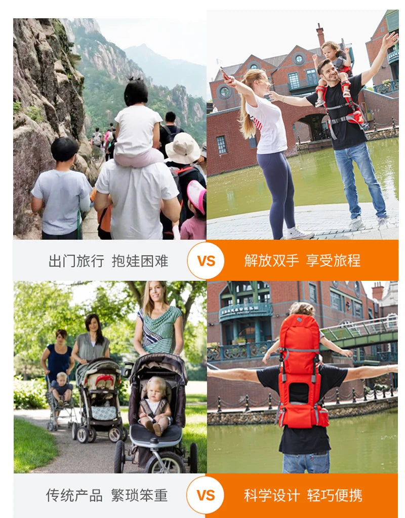 Child Shoulder Carrier Baby Saddle Hiking Backpack Foldable Shoulder Saddle Ankle Straps Hands Free for Ergonomic Seat Holds up
