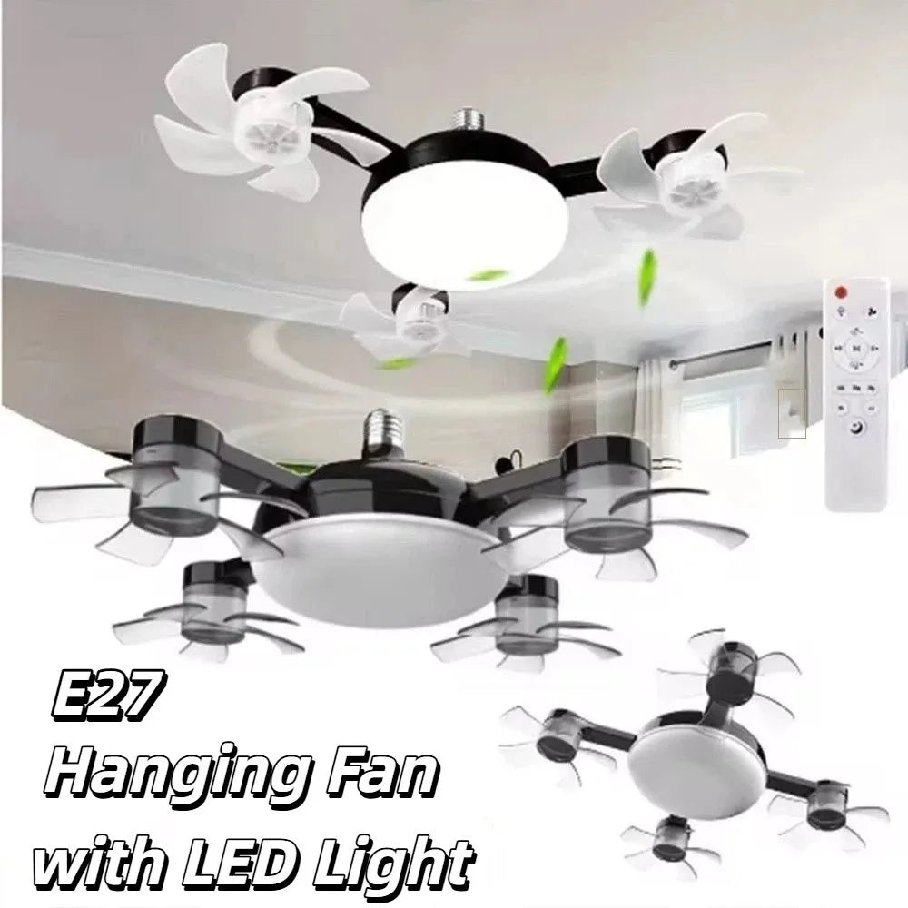 Creative 2 in 1 Ceiling Fan Remote Control 3 Gears Dimming Hanging Fan with LED Light Quiet Eye Protection Ceiling Lamp Bedroom