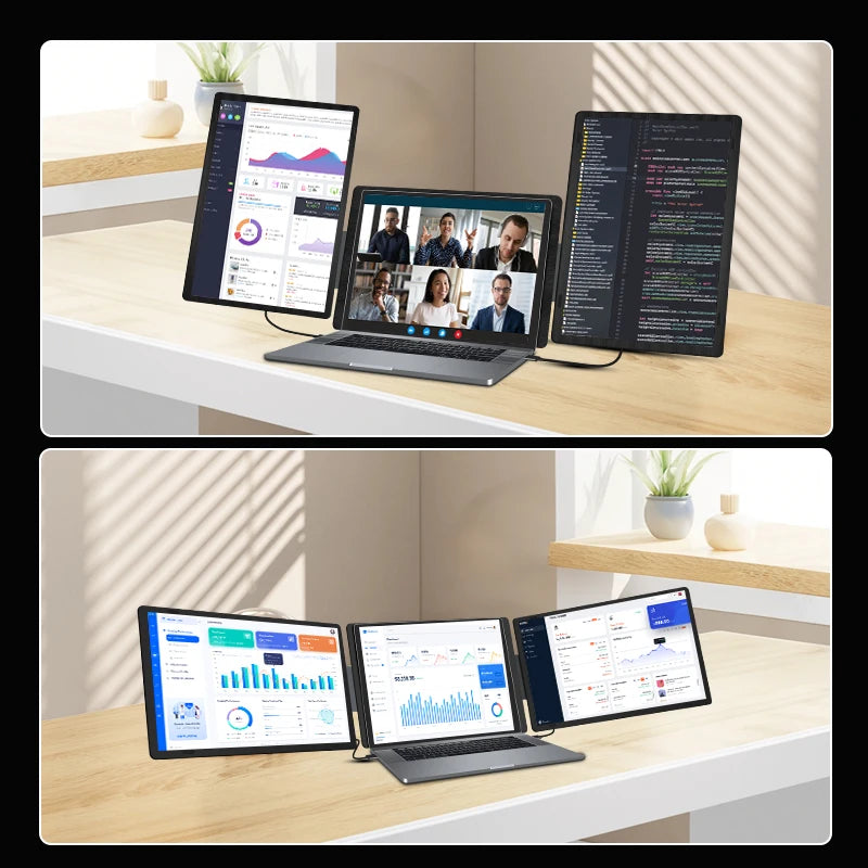 Portable Monitor 16 Inch Triple Monitor Screen Extender for Laptop 1920x1200 IPS Display Desktop Monitor Extension for Office