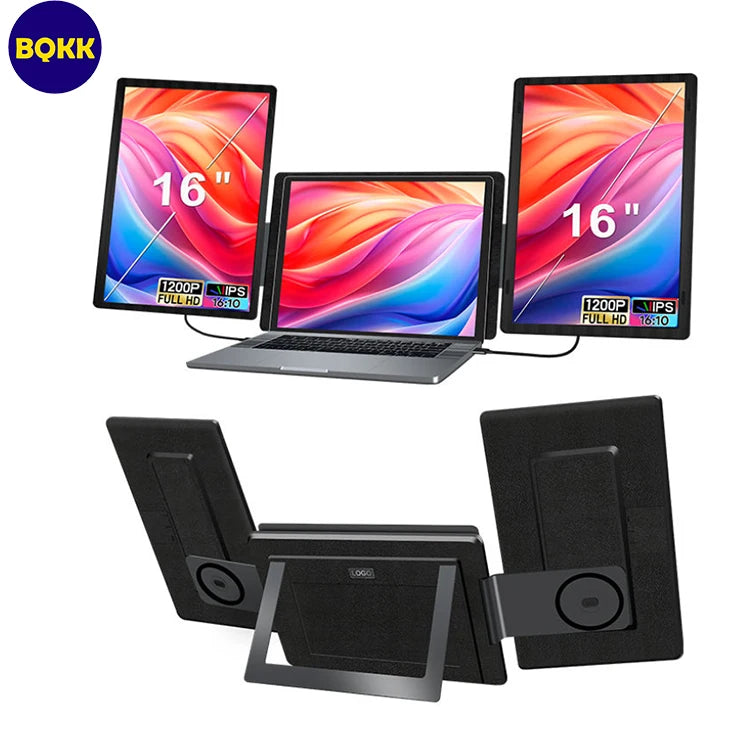 Portable Monitor 16 Inch Triple Monitor Screen Extender for Laptop 1920x1200 IPS Display Desktop Monitor Extension for Office