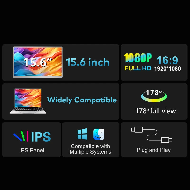 15.6 inch portable monitor screen extender 1080p lcd screen plug and play large size 2025 hot sale low price